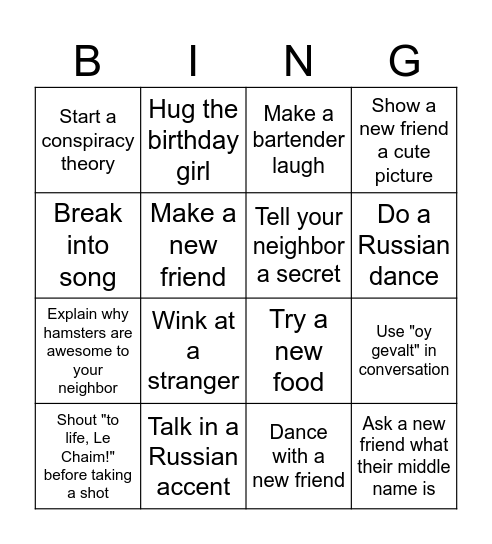 Your Secret Mission Bingo Card