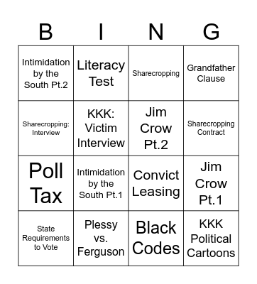 Reconstruction: Challenges for African Americans Bingo Card