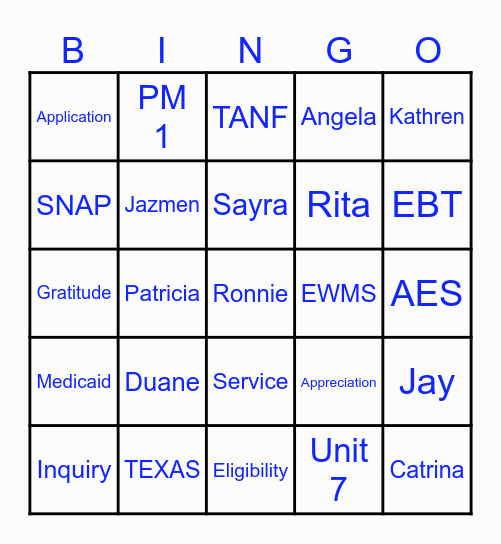 Public Service Recognition Bingo Card