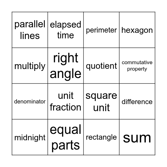 MATH VOCABULARY Bingo Card