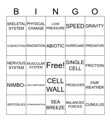 SCIENCE BINGO Card