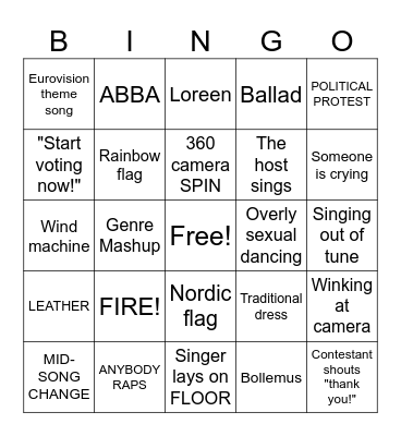 Eurovision 2024 Bingo Card