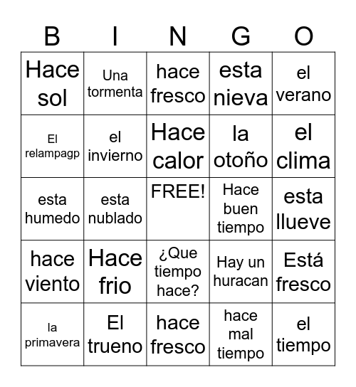 El tiempo - 5-10-24 Bingo Card