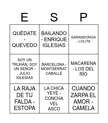 AMAZING SPANISH BINGO Card