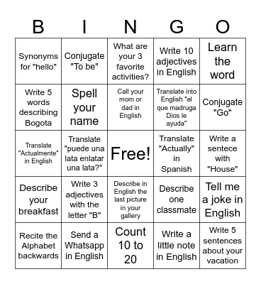 24 activities to practice English Bingo Card