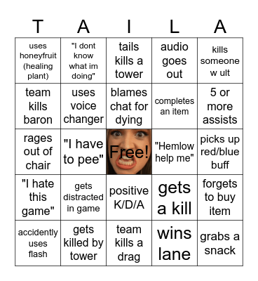 Tails League Bingo Card