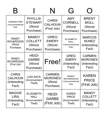 EMPLOYEE FUN FACT Bingo Card