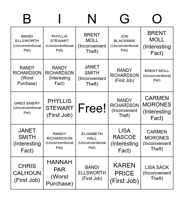 EMPLOYEE FUN FACT Bingo Card