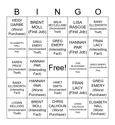 EMPLOYEE FUN FACT Bingo Card