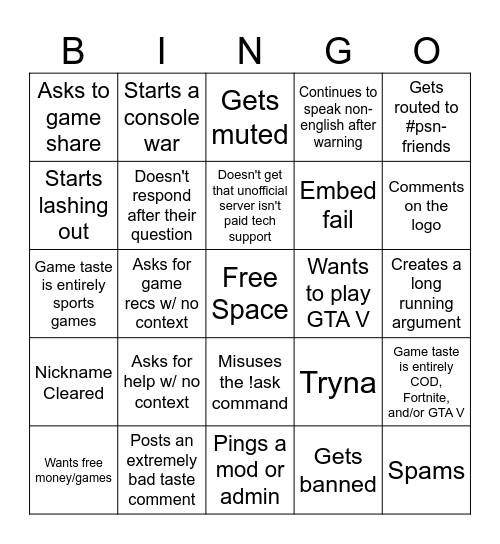 White Name Bingo Card