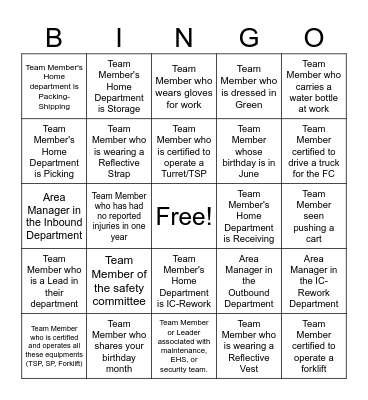 Safety Bingo! Bingo Card