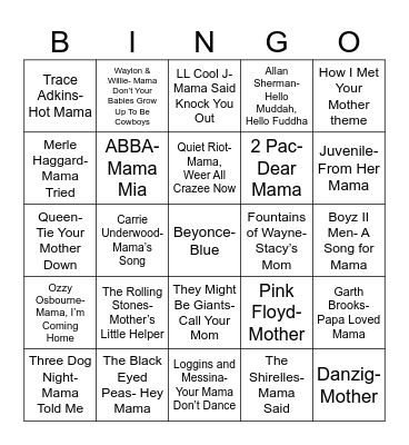 Radio Bingo Mother's Day Bingo Card