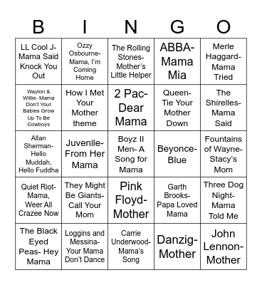 Radio Bingo Mother's Day Bingo Card