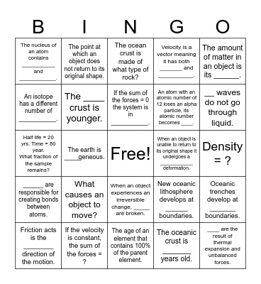 SEP Spring Final Review Bingo Card