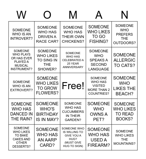 WOMAN BINGO CARD Bingo Card