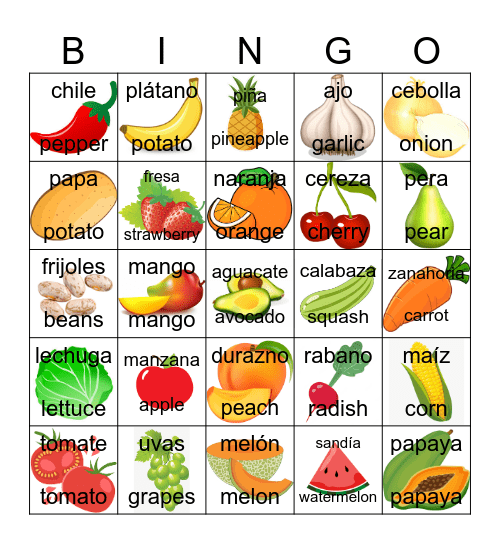 Comida/Food Bingo Card