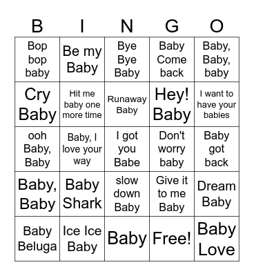 Baby Music BINGO Card