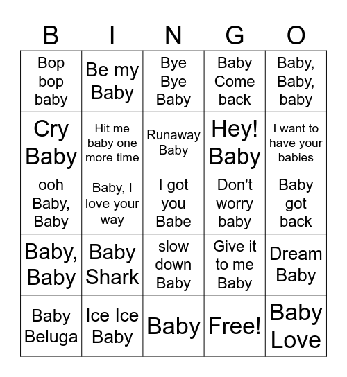 Baby Music BINGO Card