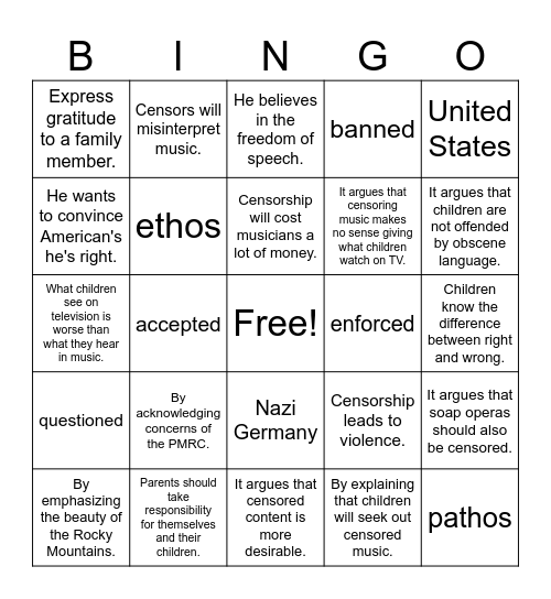 Rhetorical BINGO Card