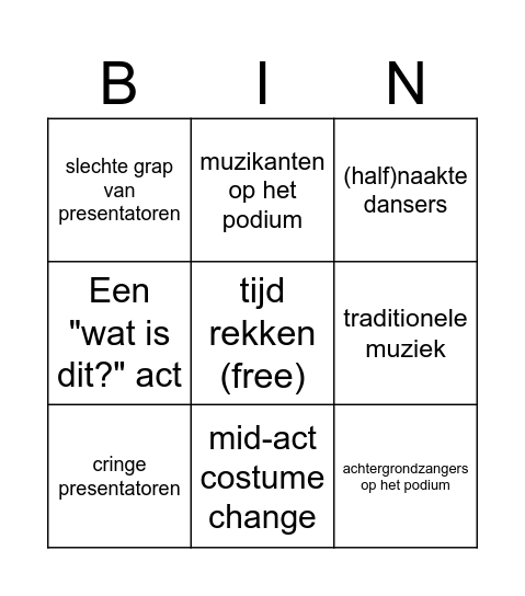 Eurovision Bingo Card