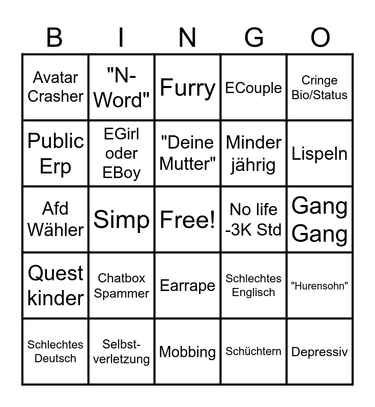 VRChat German Bingo Card