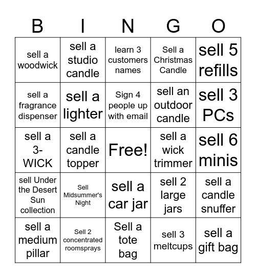 Yankee Candle 120 Bingo Card