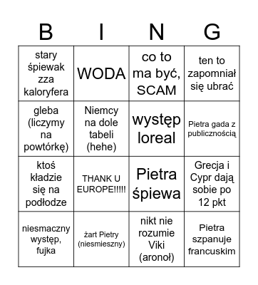 Eurowizja 2024 Bingo Card