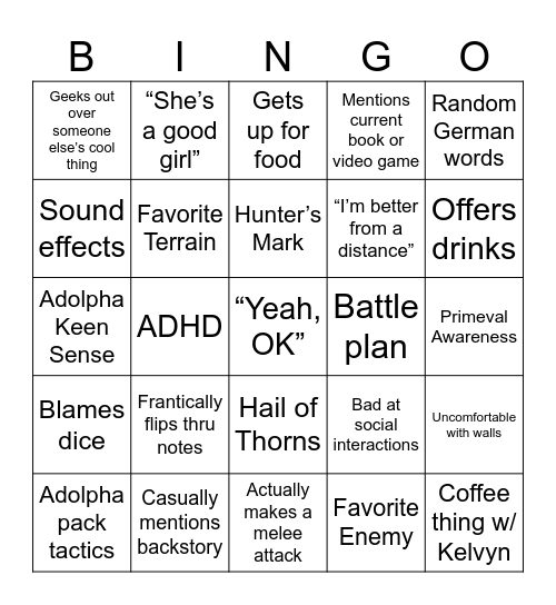 David/Zakariah Bingo Card