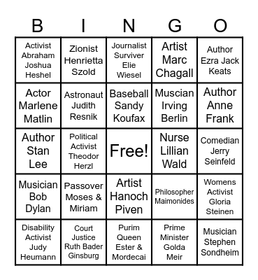 Jewish Heroes Bingo Card