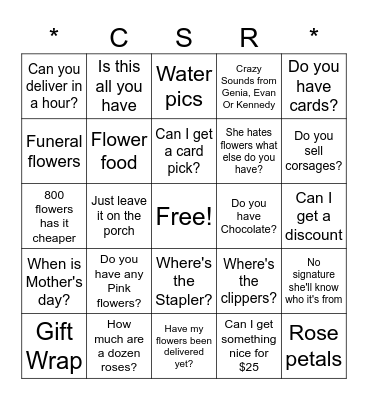 CSR 5/9 Bingo Card