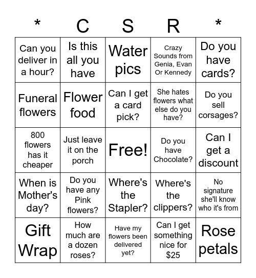 CSR 5/9 Bingo Card