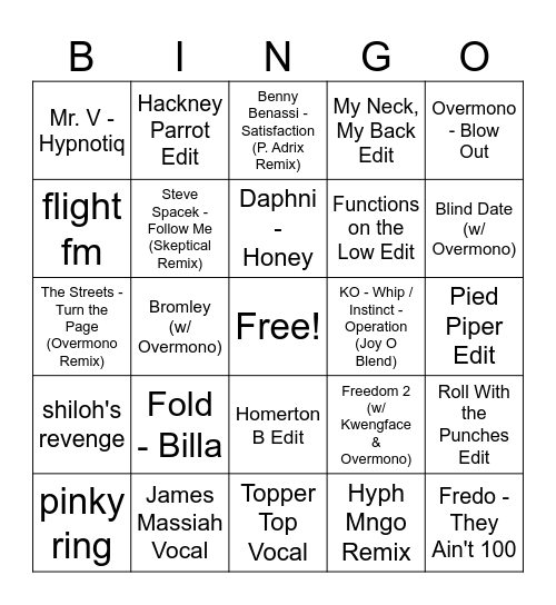 Joy O Glasto Bingo Card