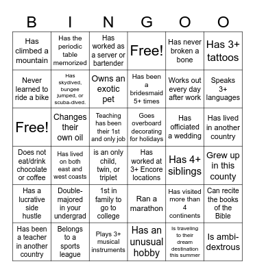 Teacher Trivia Bingo Card