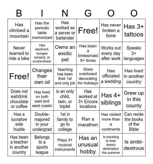 Teacher Trivia Bingo Card