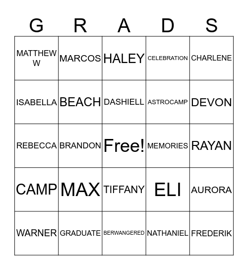 GRADUATION Bingo Card