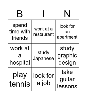 SU3U1L1: Talk about what you're doing Bingo Card