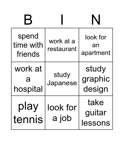 SU3U1L1: Talk about what you're doing Bingo Card