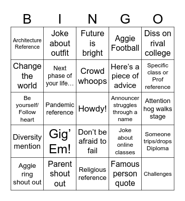 Marc’s Graduation Bingo Card