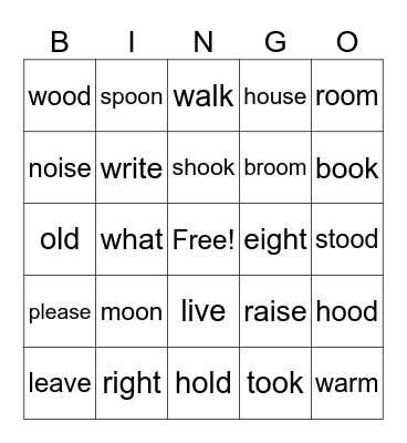 Unit 16 BINGO Sound Spelling /oo/ Bingo Card