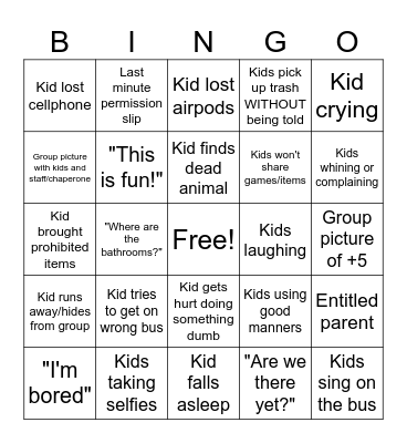 8th Grade Picnic BINGO Card