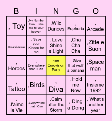 188 EUROVISION Bingo Card