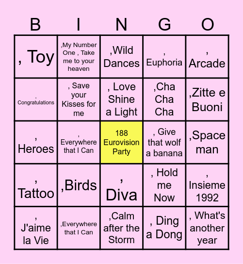 188 EUROVISION Bingo Card