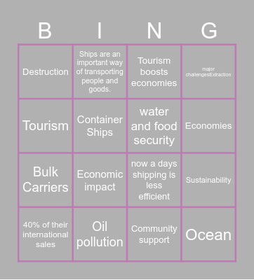 Ocean Resources Bingo Card