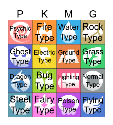 Pokemon Types Bingo Card