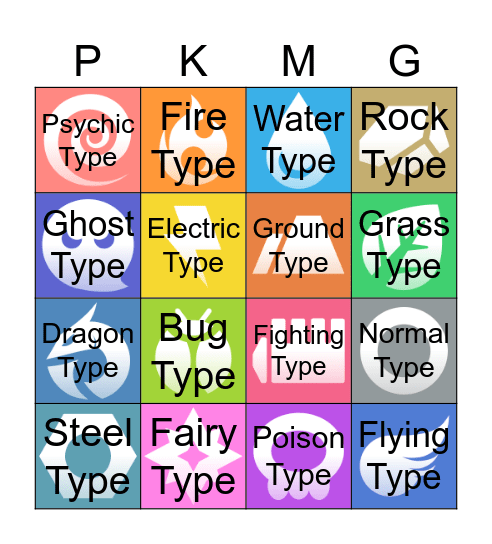 Pokemon Types Bingo Card