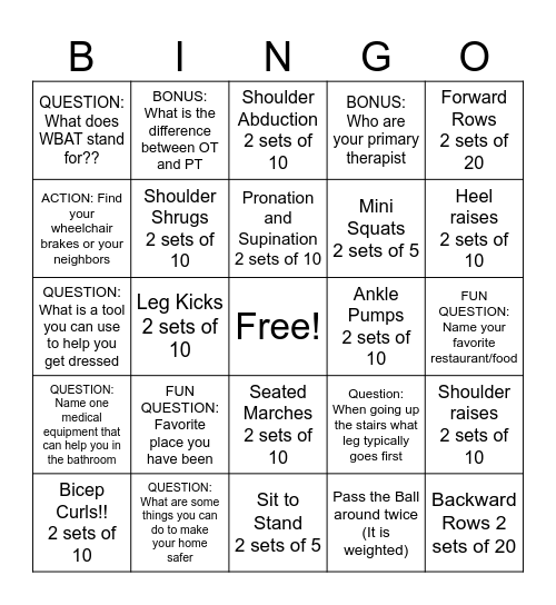 Therapy Bingo!! Bingo Card