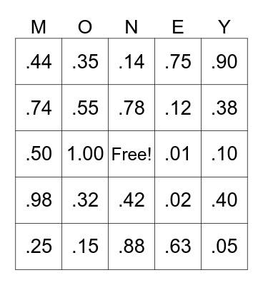 Money Bingo Card