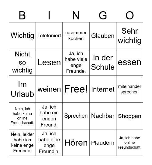 Freundschaft Bingo Card