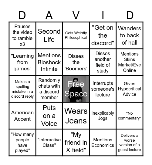 David Shea Bingo Card