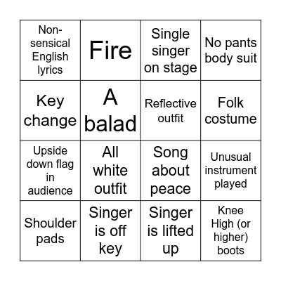 Eurovision Bingo #2 Bingo Card